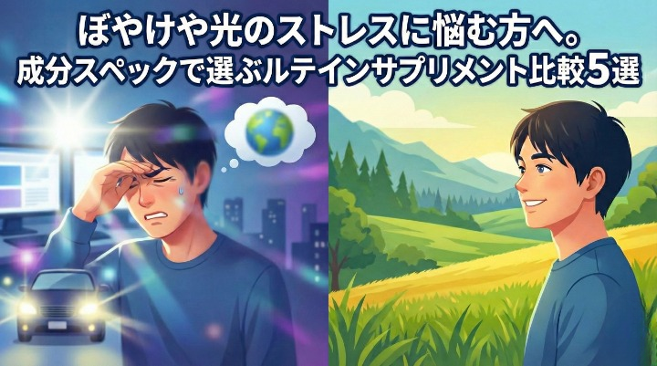 ぼやけや光のストレスに悩む方へ。成分スペックで選ぶルテインサプリメント比較5選｜めぐみのルテイン30がおすすめ